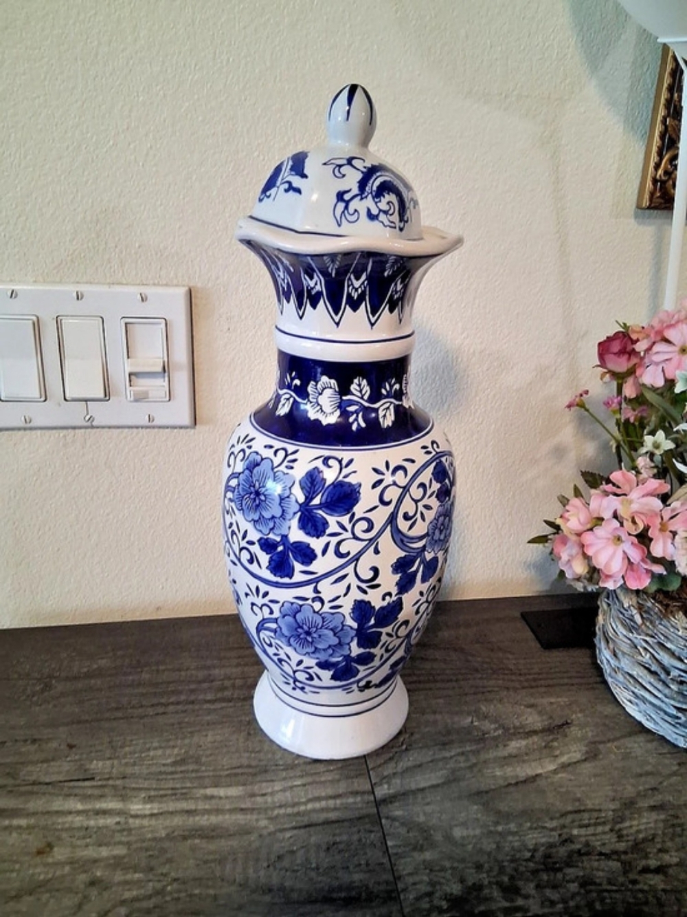 Apropos Blue & White Floral Lidded Vase